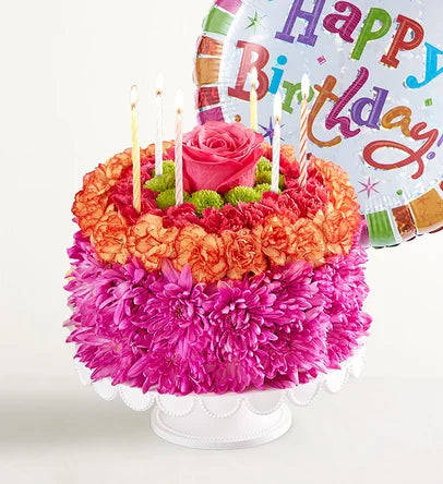Birthday Wishes Flower Cake Vibrant